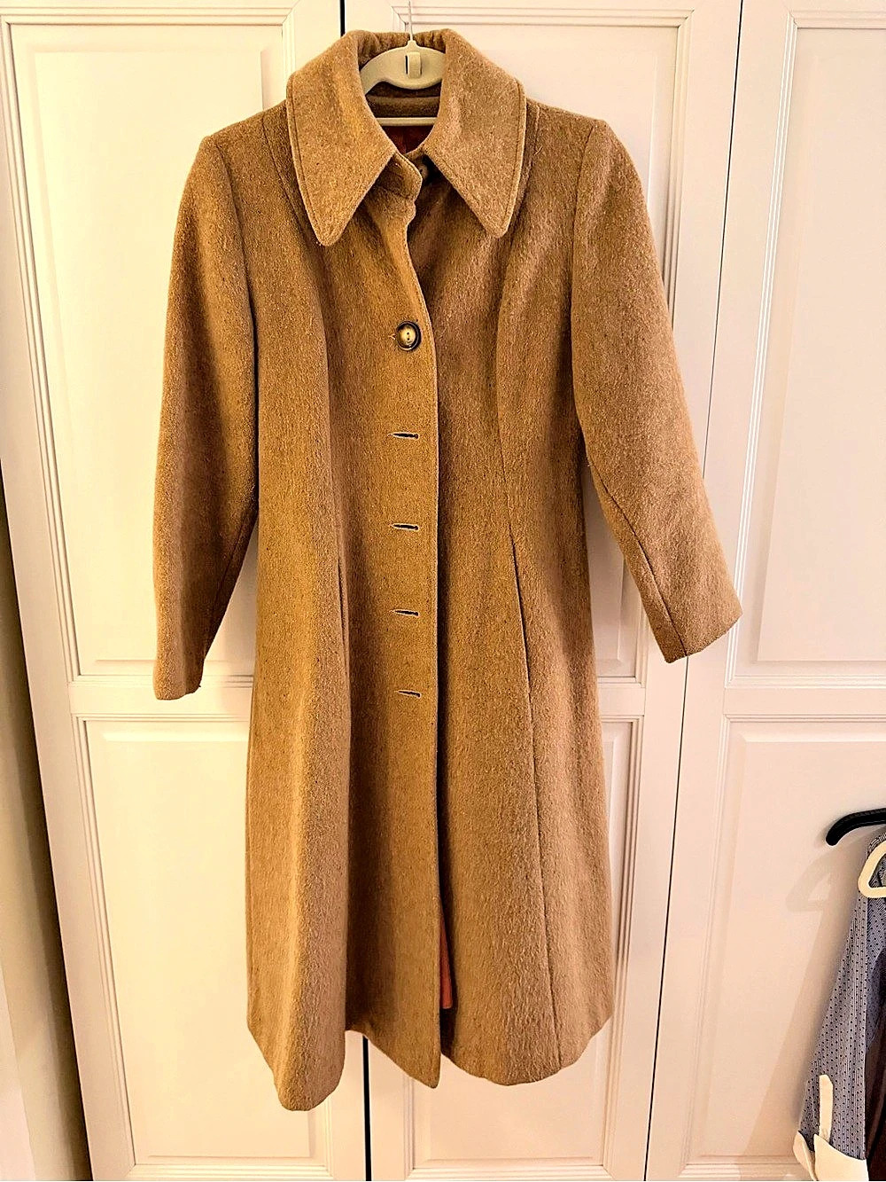 Camel Button-Front Coat in Brown Like New